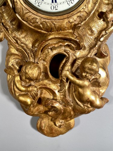 Louis XV - Cartel with carved and gilded wood, Alsace circa 1752.