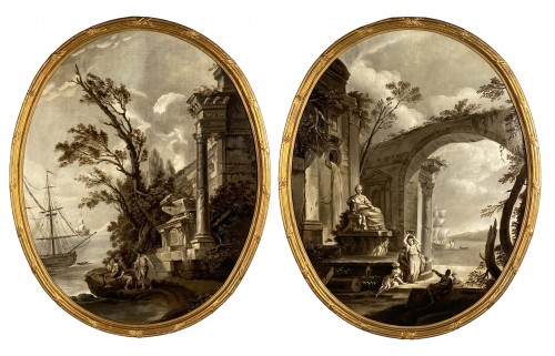 Paire de grisailles vues de ports, Provence vers 1800