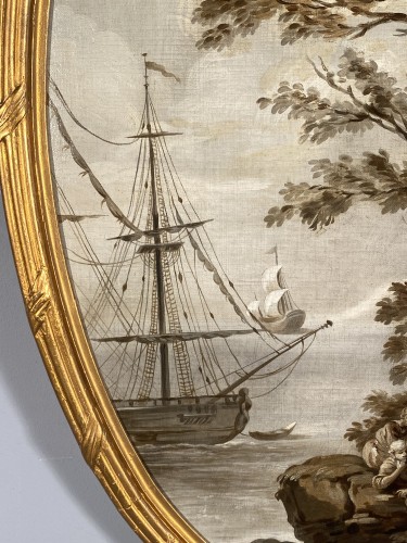 Pair of grisailles views of ports, Provence circa 1800 - Paintings & Drawings Style Louis XVI