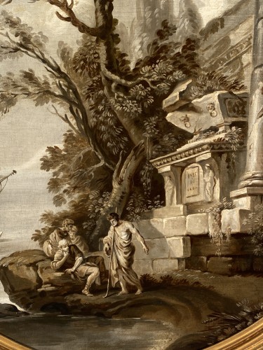 Tableaux et dessins Tableaux XVIIIe siècle - Paire de grisailles vues de ports, Provence vers 1800