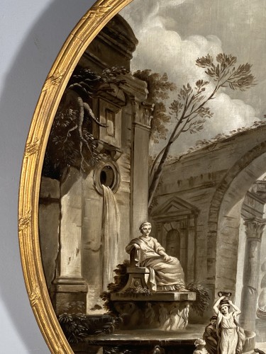 Louis XVI - Pair of grisailles views of ports, Provence circa 1800