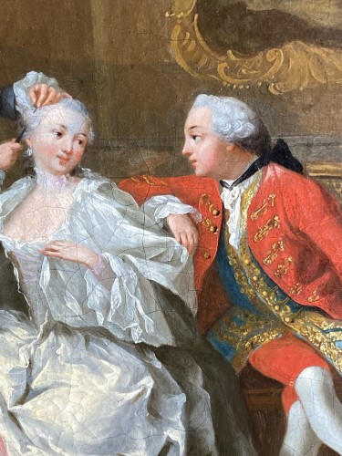 La leçon de coiffure, école française vers 1750 - Tableaux et dessins Style Louis XV