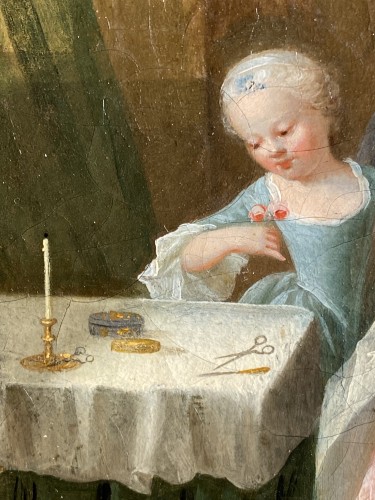 Tableaux et dessins Tableaux XVIIIe siècle - La leçon de coiffure, école française vers 1750