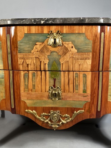 XVIIIe siècle - Commode en marqueterie de ruines par A.L Gilbert, Paris vers 1775