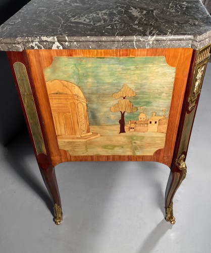 Transition - Commode en marqueterie de ruines par A.L Gilbert, Paris vers 1775