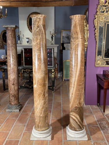 Pair of columns in ribboned alabaster, Rome 17th century - Louis XIV
