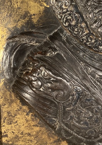 XVIIe siècle - Paire de plaques en fer damasquiné, G.Dupré vers 1600