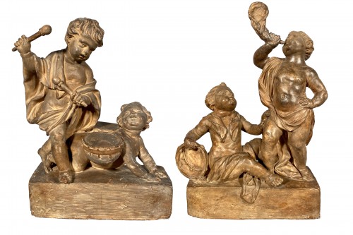 Projet de chenets en terre cuite aux enfants musiciens, Paris vers 1770