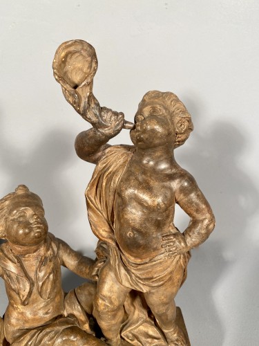 XVIIIe siècle - Projet de chenets en terre cuite aux enfants musiciens, Paris vers 1770