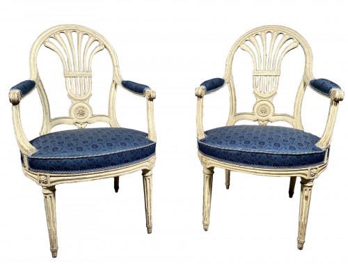 Pair of Montgolgière armchairs by JB Lelarge circa 1775