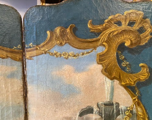 Mobilier Paravent - Paravent à décor panoramique par Jacques de Lajoüe vers 1740