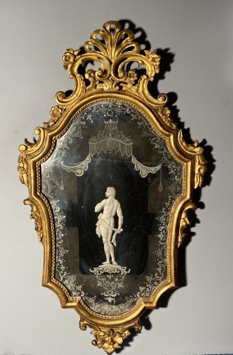 Paire de miroirs gravés, Venise fin du 18e siècle - Miroirs, Trumeaux Style Directoire