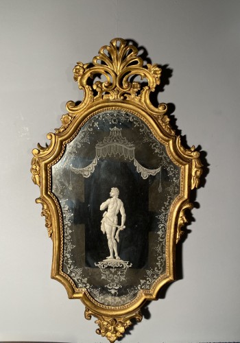 Miroirs, Trumeaux  - Paire de miroirs gravés, Venise fin du 18e siècle