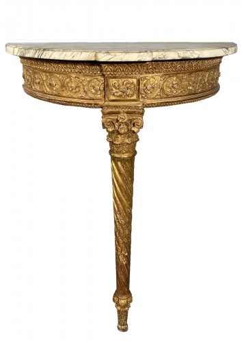 Console demi-lune en bois de chêne doré, Paris vers 1785