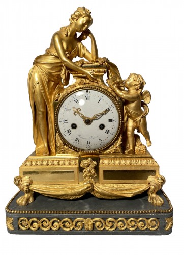 Pendule la pleureuse d’oiseau par Vion et Sotiau vers 1785