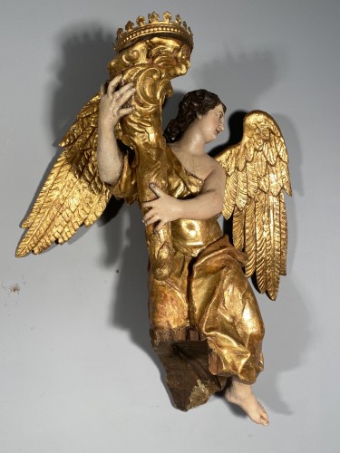 Sculpture  - Pair of angels ceroferaires in gilded wood, Italy 17th century