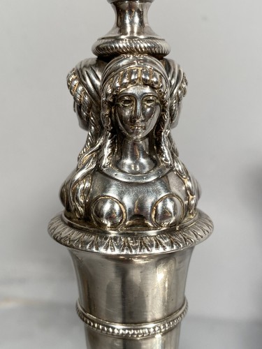 Pair of silver candlesticks, by FJB Paraud circa 1820 - Lighting Style Restauration - Charles X