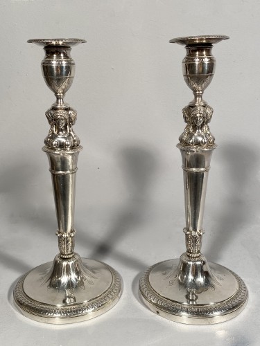 Pair of silver candlesticks, by FJB Paraud circa 1820 - 