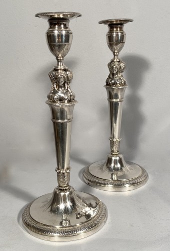 19th century - Pair of silver candlesticks, by FJB Paraud circa 1820