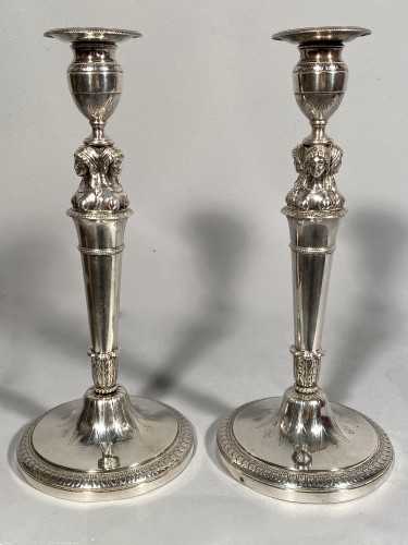 Paire de flambeaux en argent, par FJB Paraud vers 1820 - Restauration - Charles X
