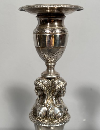 Antiquités - Pair of silver candlesticks, by FJB Paraud circa 1820