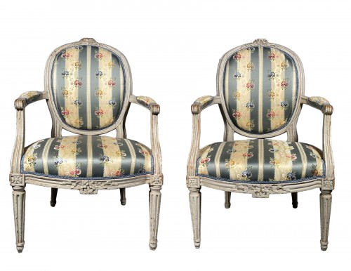 Pair of cabriolet armchairs by J.B Lelarge, Paris circa 1780