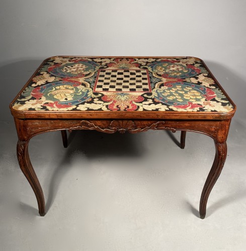 Game table in walnut and St Cyr tapestry circa 1750 - 