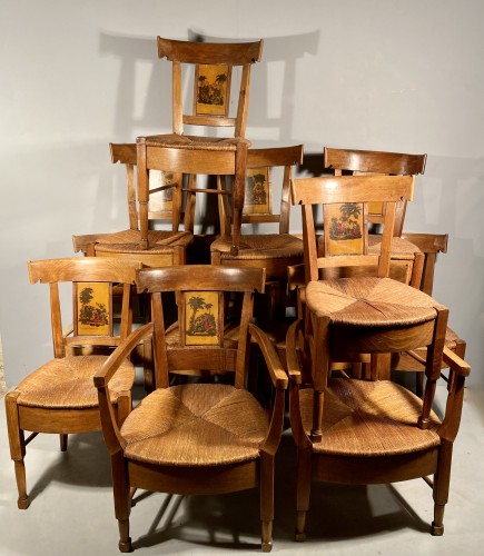 Antiquités - Series of twelve Paul and Virginie chairs, Provence 19th century