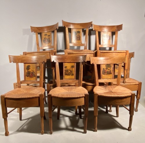 Antiquités - Série de douze sièges Paul et Virginie, Provence 19e siècle