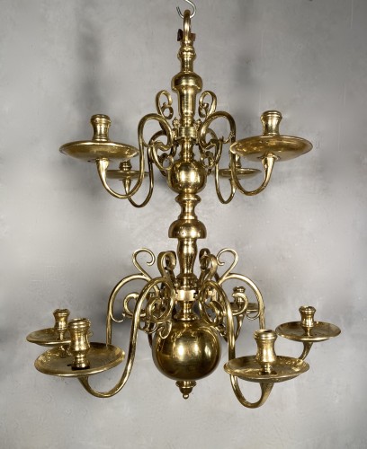 Antiquités - Petit lustre à dix lumières, Hollande 17e siècle