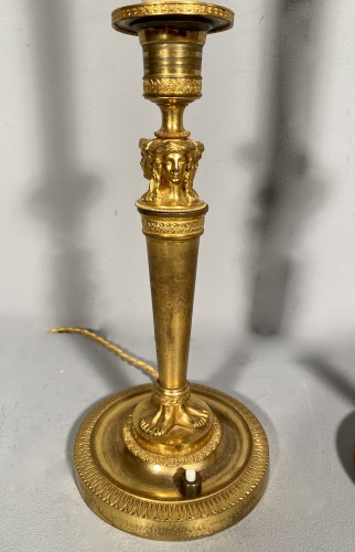 Luminaires Lampe - Paire de flambeaux montés en lampe, époque Empire