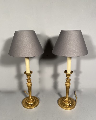 Pair of candlesticks mounted as a lamp, circa 1810 - Empire
