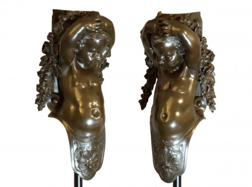 Pair Of Putti In Caryatid 19th century 