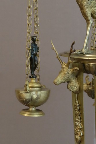 Objet de décoration  - Lampe en Athénienne portant 3 lampes à huile, objet du Grand Tour XIXe