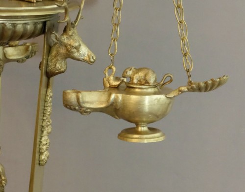 Lampe en Athénienne portant 3 lampes à huile, objet du Grand Tour XIXe - Antiquités Garnier