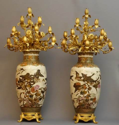 Paire de candélabres montés sur vases XIXe - Luminaires Style Napoléon III