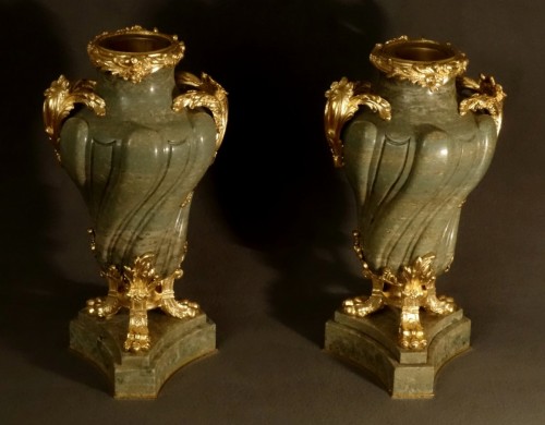 Paire de grands vases en serpentine XIXe - Objet de décoration Style Napoléon III