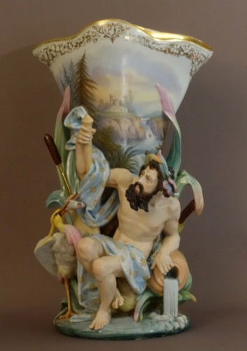   Pair Of Larges Vases Showing Allegory Of Sources - Porcelain & Faience Style 