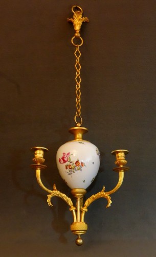 Luminaires Lustre - Petit lustre de cabinet en porcelaine d'époque Directoire