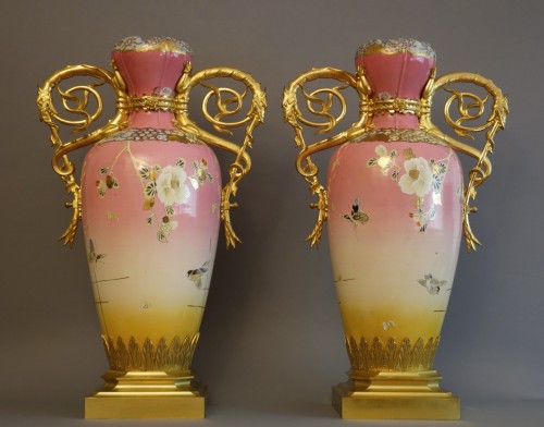 Paire de grands vases montés XIXe - Objet de décoration Style 