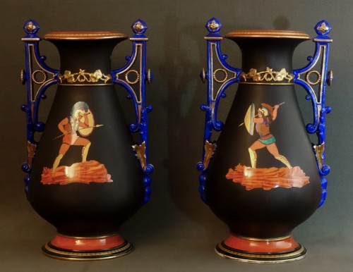 Pair Of Large Porcelain Vases From Paris XIXth - Porcelain & Faience Style Louis-Philippe