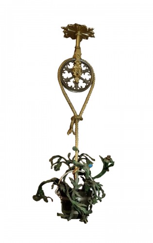 Lustre en trompe l'œuil de poulie de puits XIXe