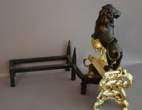 Pair Of Lions Andirons circa 1720 - French Regence