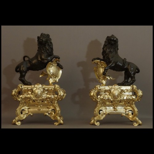 French Regence - Pair Of Lions Andirons circa 1720