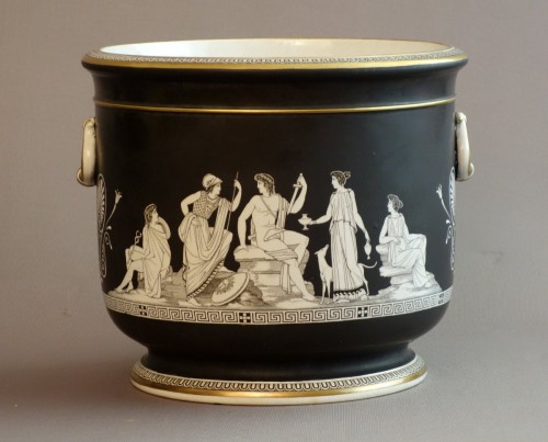 Céramiques, Porcelaines  - Paire de cache-pots en porcelaine de Paris 1820