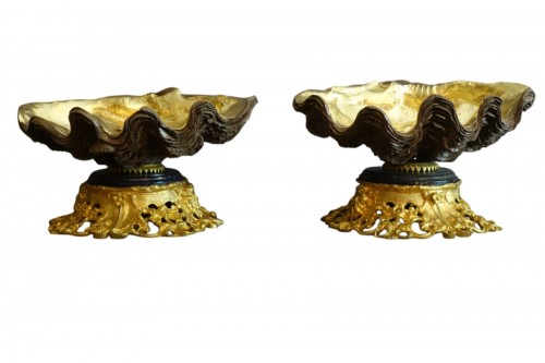 Pair of 19th-century holy water fonts mounted in basins
