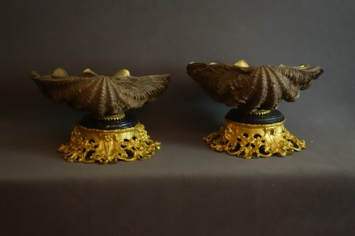 Pair of 19th-century holy water fonts mounted in basins - 