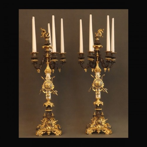 Lighting  - Pair of bronze and marble candelabra circa 1820
