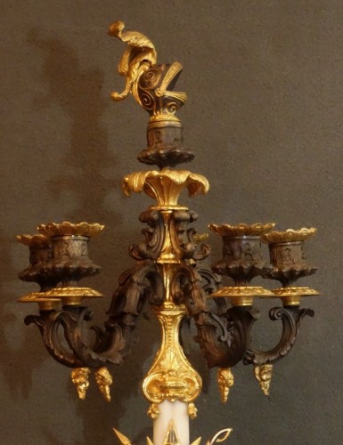 19th century - Pair of bronze and marble candelabra circa 1820
