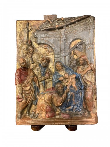 L'Adoration des mages en terre cuite polychrome, Italie fin XVIIe